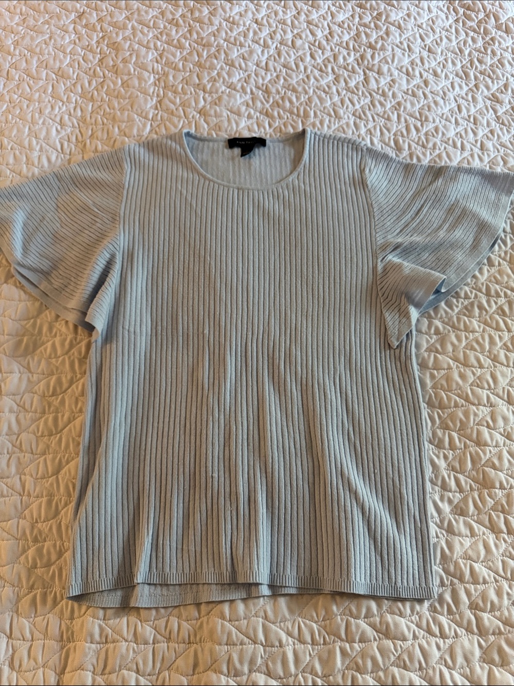 Ann Taylor Light Blue Ribbed Flutter Sleeve Top